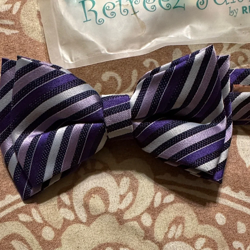 Junior Kids Purple Striped Bow Tie
